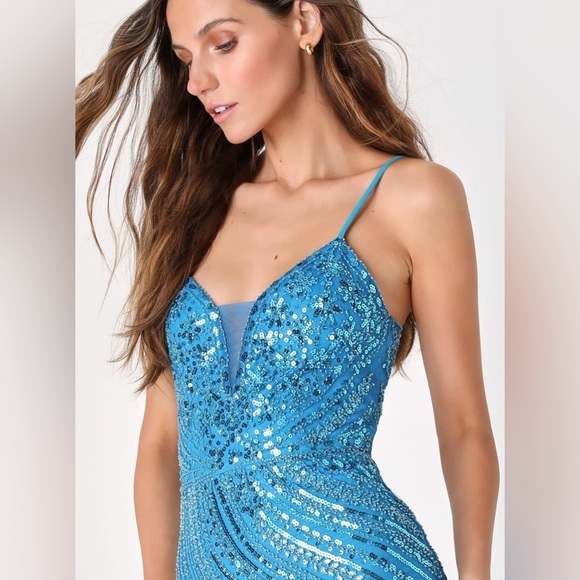 Enchanted Nights Blue Sequin Mermaid Maxi Dress - Picture 7 of 8